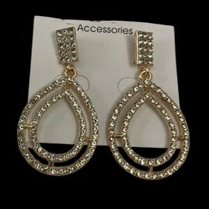 Gold Teardrop Crystal Hoop Dangle Earrings
